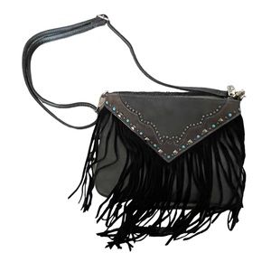P&G Embellished Fringe Charcoal Gray Crossbody Purse